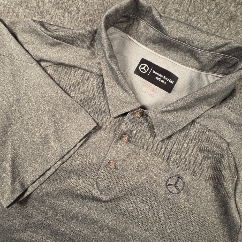 Mercedes-Benz Polo Shirt Mens XL Grey Performance Golf Logo Luxury Car Preppy